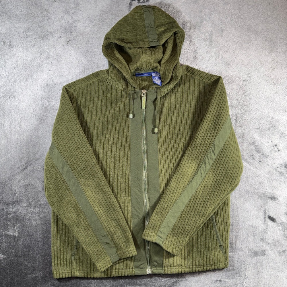 Catalina Womens Olive Green Ribbed Fleece Full Zip Hoodie Jacket CA 61233 Size M